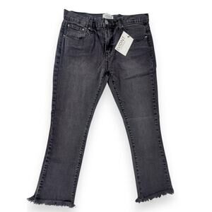 NWT‎ EVIDNT Los Angeles Hermosa Jeans 28 Frayed Hem Cropped Black Wash Denim